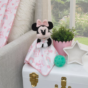 Disney Minnie Mouse White, Pink, and Aqua Rainbow and Heart Lovey Security Blanket