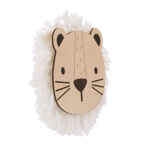 Little Love by NoJo Natural Wood Lion Wall Decor with Ivory Yarn Mane