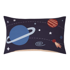 Everything Kids Solar System Navy, Orange, and Yellow Blast Off 4 Piece Toddler Bed Set - Comforter, Fitted Bottom Sheet, Flat Top Sheet, and Reversible Pillowcase