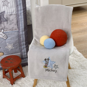 Disney Mighty Mickey Mouse with Star Applique Grey Super Soft Baby Blanket