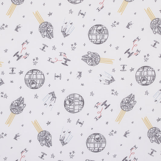 Star Wars May The Force Be With You White and Gold Millennium Falcon and Death Star Nursery Fitted Crib Sheet