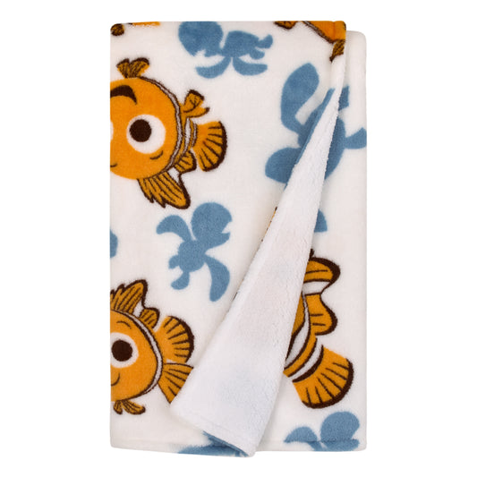 Disney Finding Nemo Orange, Teal, and White Sea Turtles Super Soft Sherpa Baby Blanket