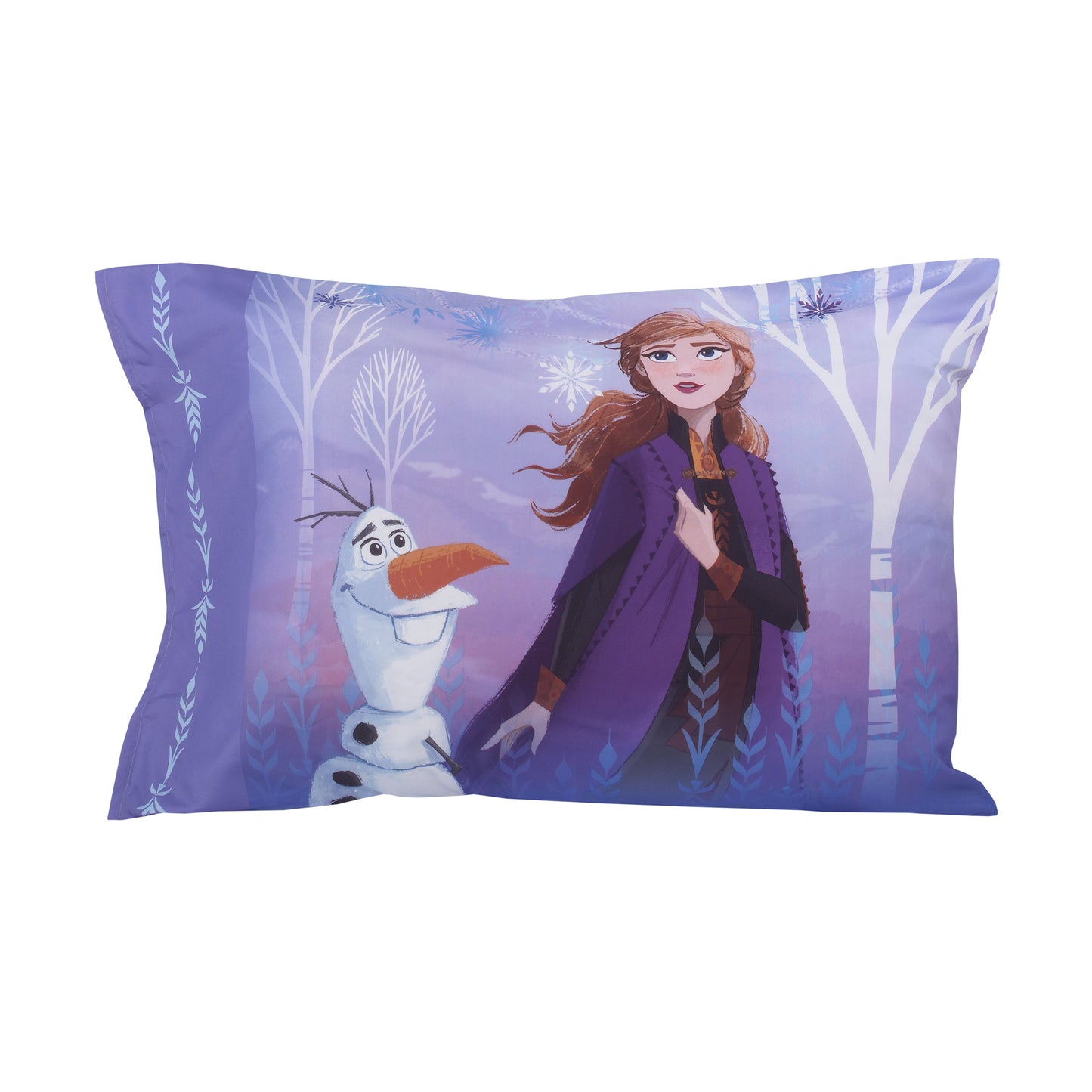 Disney Frozen II Traveling North Lavender, Light Blue and Plum 4 Piece Toddler Bed Set - Comforter, Fitted Bottom Sheet, Flat Top Sheet, Reversible Pillowcase