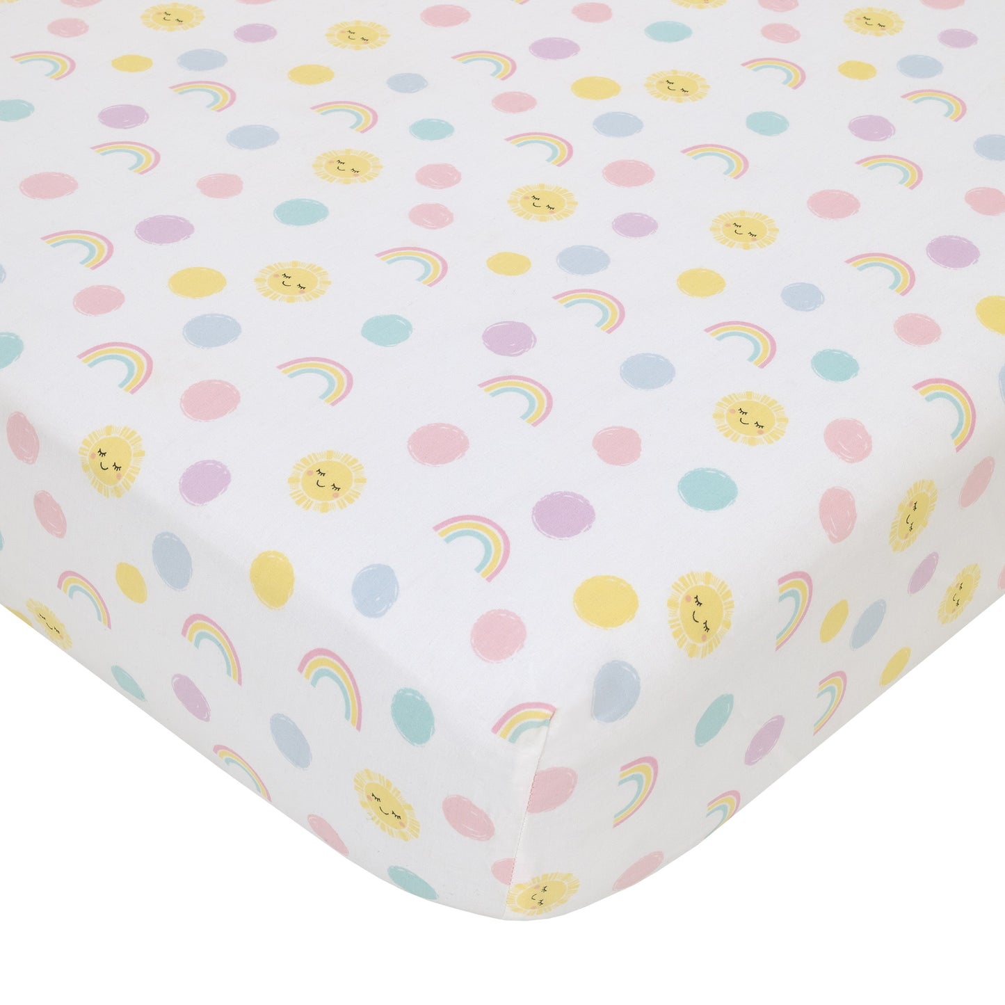 NoJo Happy Days Multicolored Rainbows and Suns 100% Cotton Nursery Fitted Crib Sheet.