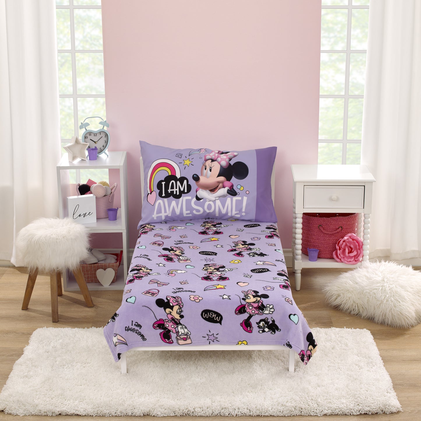 Disney Minnie Mouse I am Awesome Lavender and Pink, Daisy Duck, Rainbow Hearts and Stars Super Soft Toddler Blanket