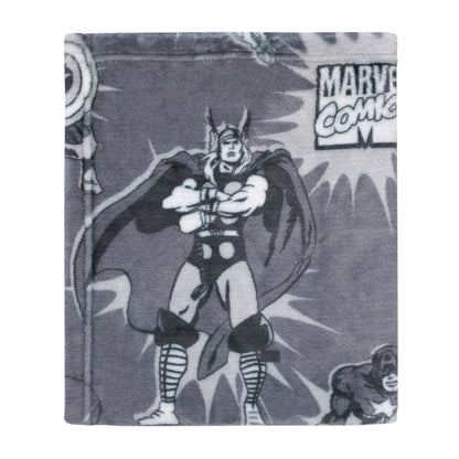 Marvel Comics Grey and White Thor, The Hulk, Spiderman, Falcon, Captain America and Iron Man Super Soft Baby Blanket