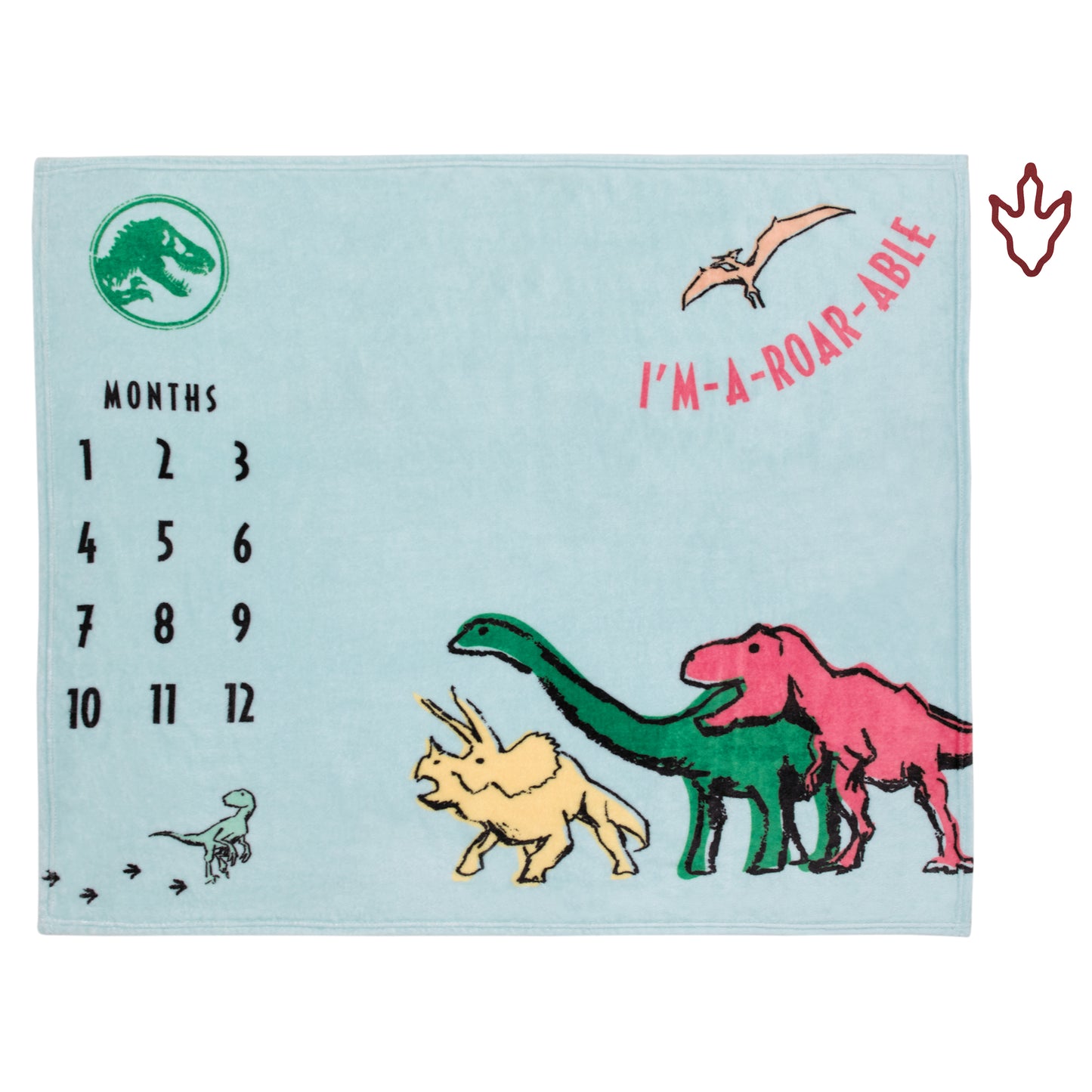 Welcome to the Universe Baby Jurassic World Blue, Green, Orange and Yellow I'm-a-Roar-able Dinosaur Super Soft Milestone Baby Blanket
