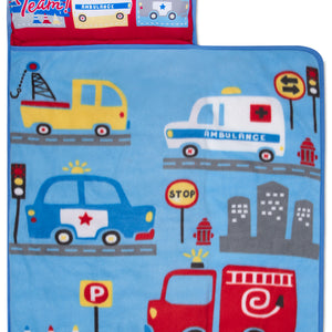 NoJo Rescue Team First Responders Toddler Nap Mat - Includes Attached Pillow and Fleece Blanket