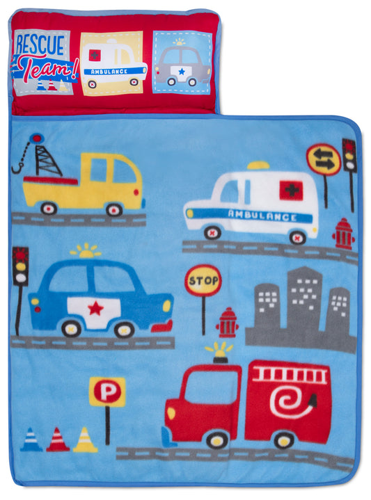 NoJo Rescue Team First Responders Toddler Nap Mat - Includes Attached Pillow and Fleece Blanket