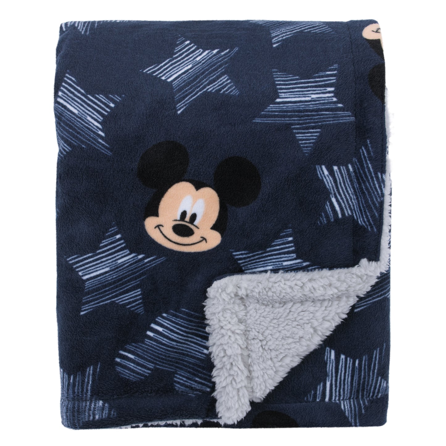 Disney Mickey Mouse Hello World Star/Icon Super Soft Double Sided Velour/Sherpa Baby Blanket