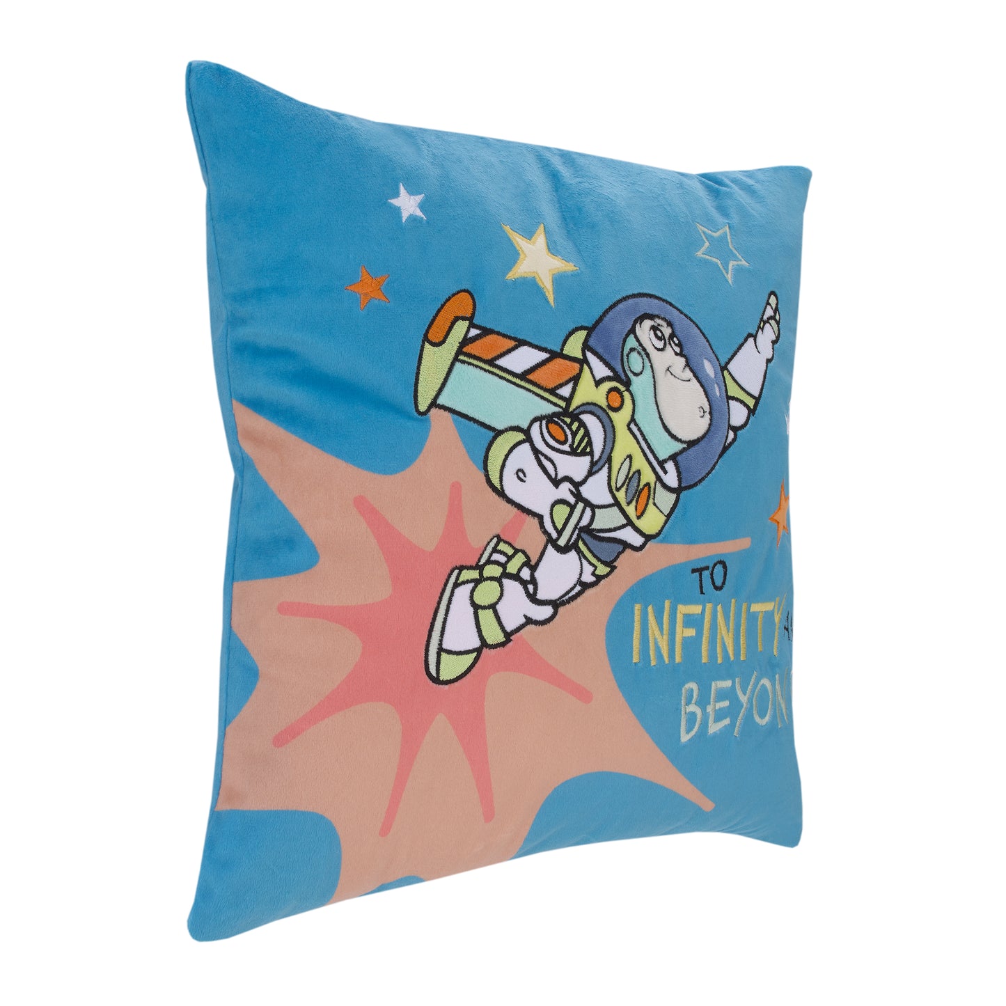 Disney Toy Story Buzz Lightyear Blue, Orange, and Green Blast Off To Infinity and Beyond Plush Decorative Pillow