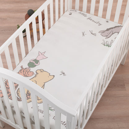 Disney Classic Pooh Naturally Friends Ivory and Taupe 100% Cotton Photo Op Fitted Crib Sheet