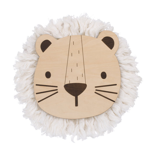 Little Love by NoJo Natural Wood Lion Wall Décor with Ivory Yarn Mane