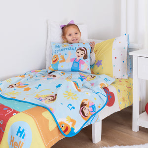 Ms. Rachel Happy Patchwork Decorative Toddler Pillow, Blue, Pink, & Orange