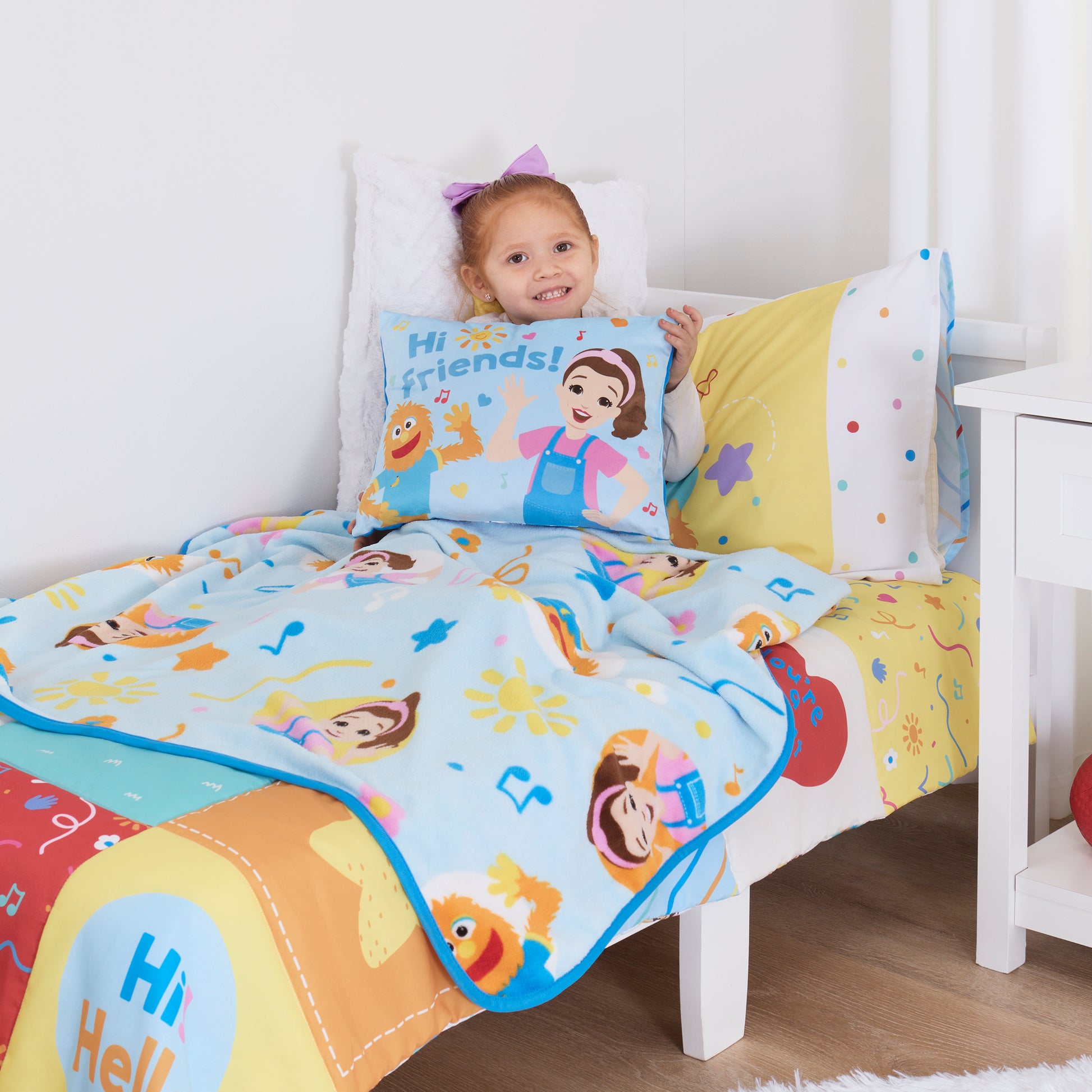 Ms. Rachel Happy Patchwork Decorative Toddler Pillow, Blue, Pink, & Orange
