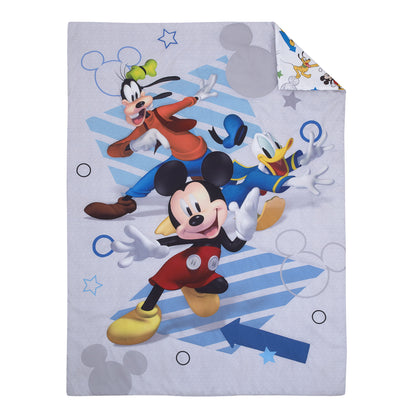 Disney Mickey Mouse Clubhouse Buddies Multi Colored Goofy, Pluto, and Donald Duck 4 Piece Toddler Bed Set - Comforter, Fitted Bottom Sheet, Flat Top Sheet, and Reversible Pillowcase