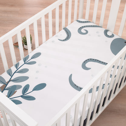 NoJo Explore Dream Discover Light Blue, Navy, and White Octopus 100% Cotton Nursery Photo Op Fitted Crib Sheet