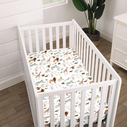 NoJo Water Color Jungle Friends Tan, Brown and Grey Fitted Super Soft Crib Sheet