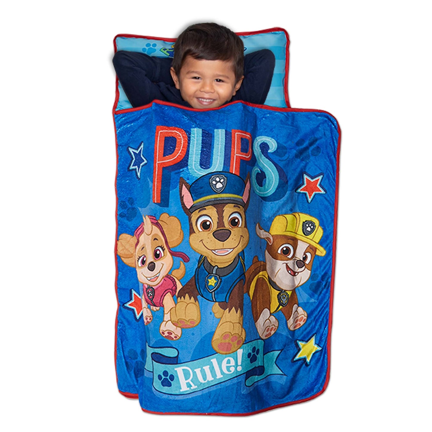 NoJo Paw Patrol Pups Rule Toddler Nap Mat - Includes Attached Pillow and Fleece Blanket