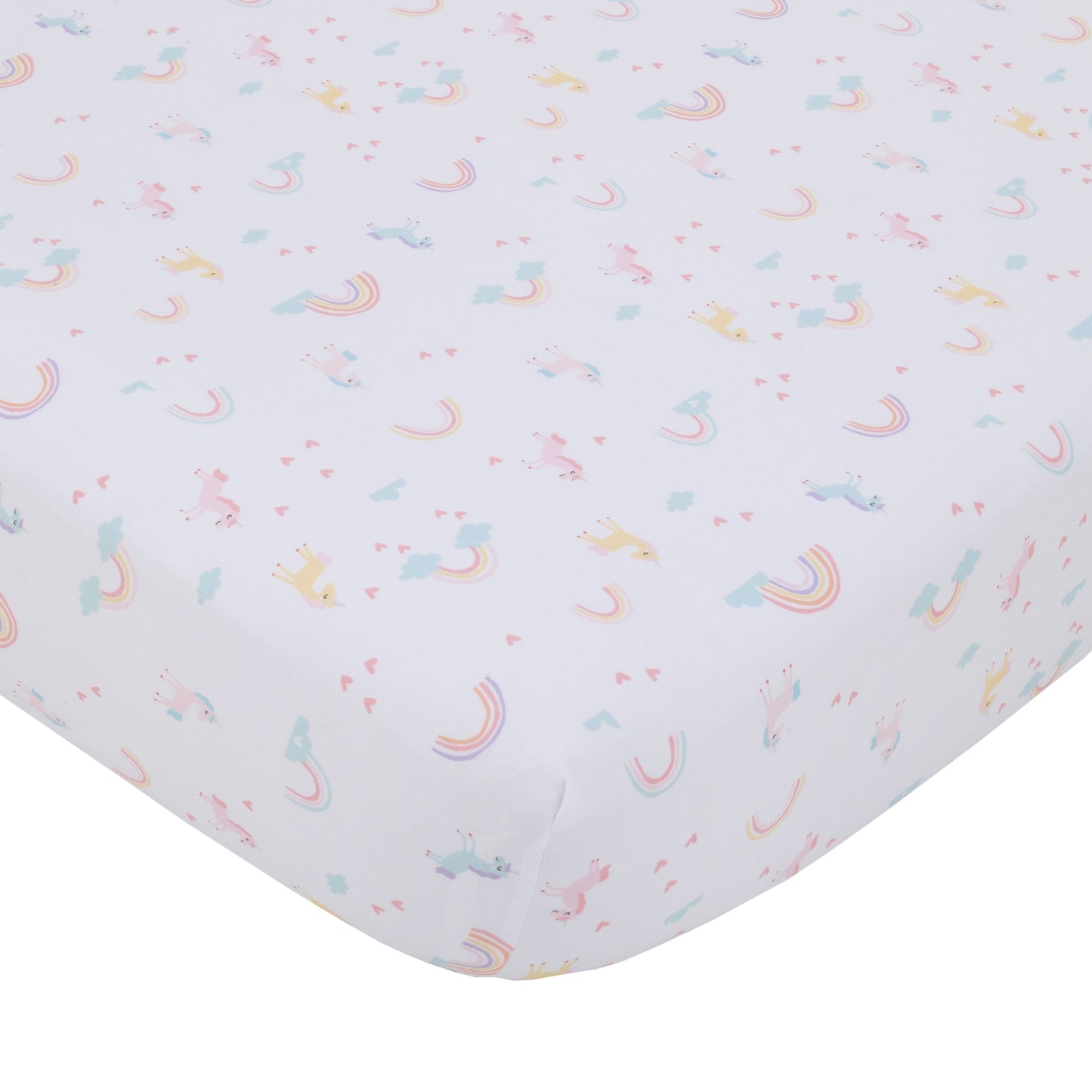 Little Love by NoJo Rainbow Unicorn Pink, Aqua, Yellow and White Fitted Crib Sheet
