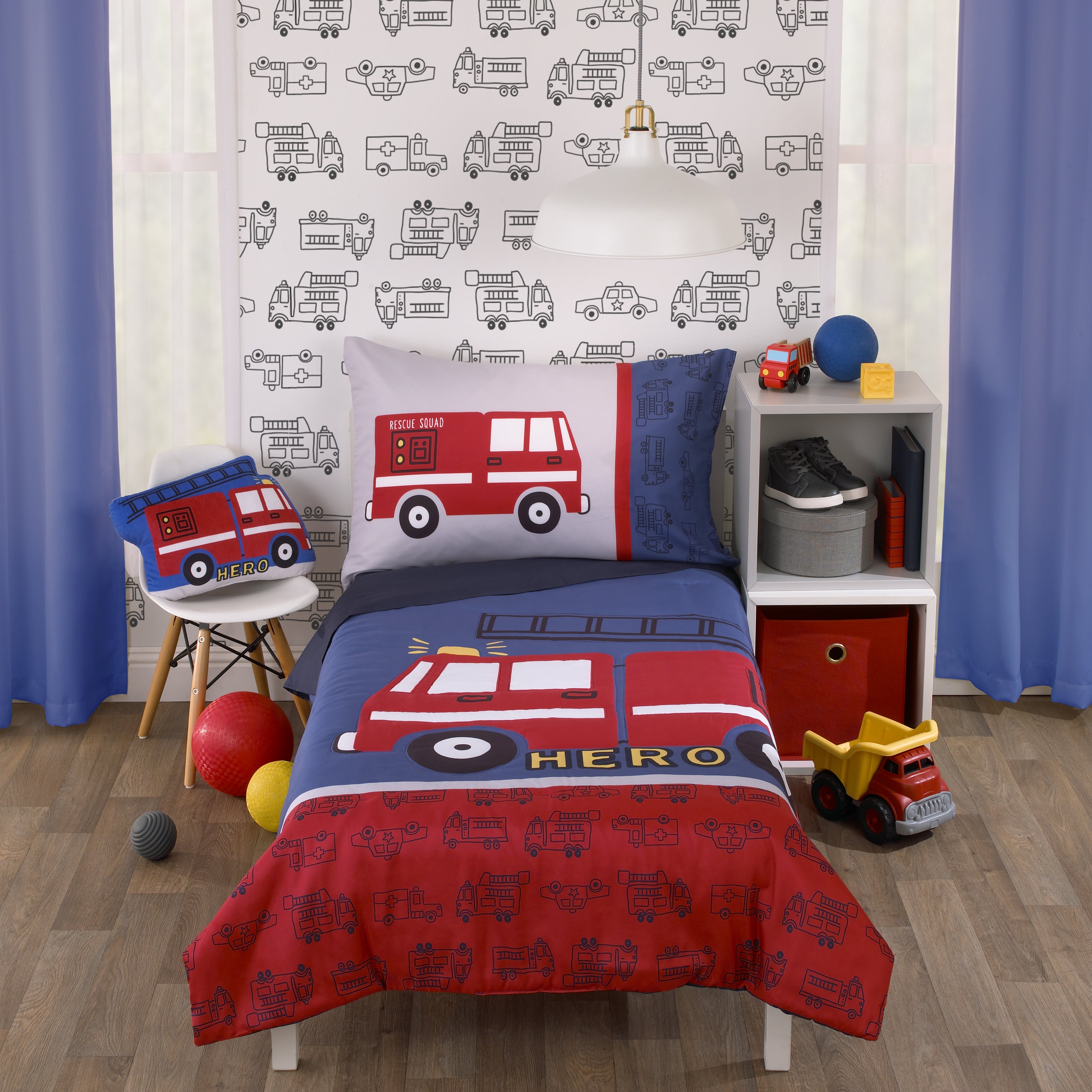 Carter s Firetruck Red White and Blue 4 Piece Toddler Bedding Set NoJo Baby