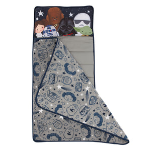 Star Wars Welcome to the Galaxy Navy and Gray Princess Leia, R2-D2, Chewbacca, Yoda, and Darth Vader Toddler Nap Mat