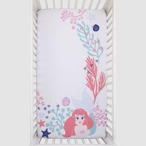 Disney The Little Mermaid Ariel - Coral, Aqua and White Photo Op Fitted Crib Sheet