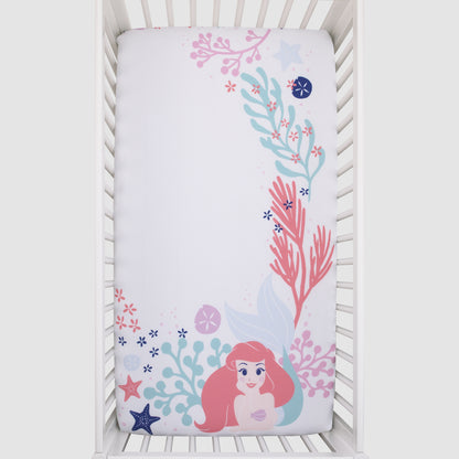 Disney The Little Mermaid Ariel - Coral, Aqua and White Photo Op Fitted Crib Sheet