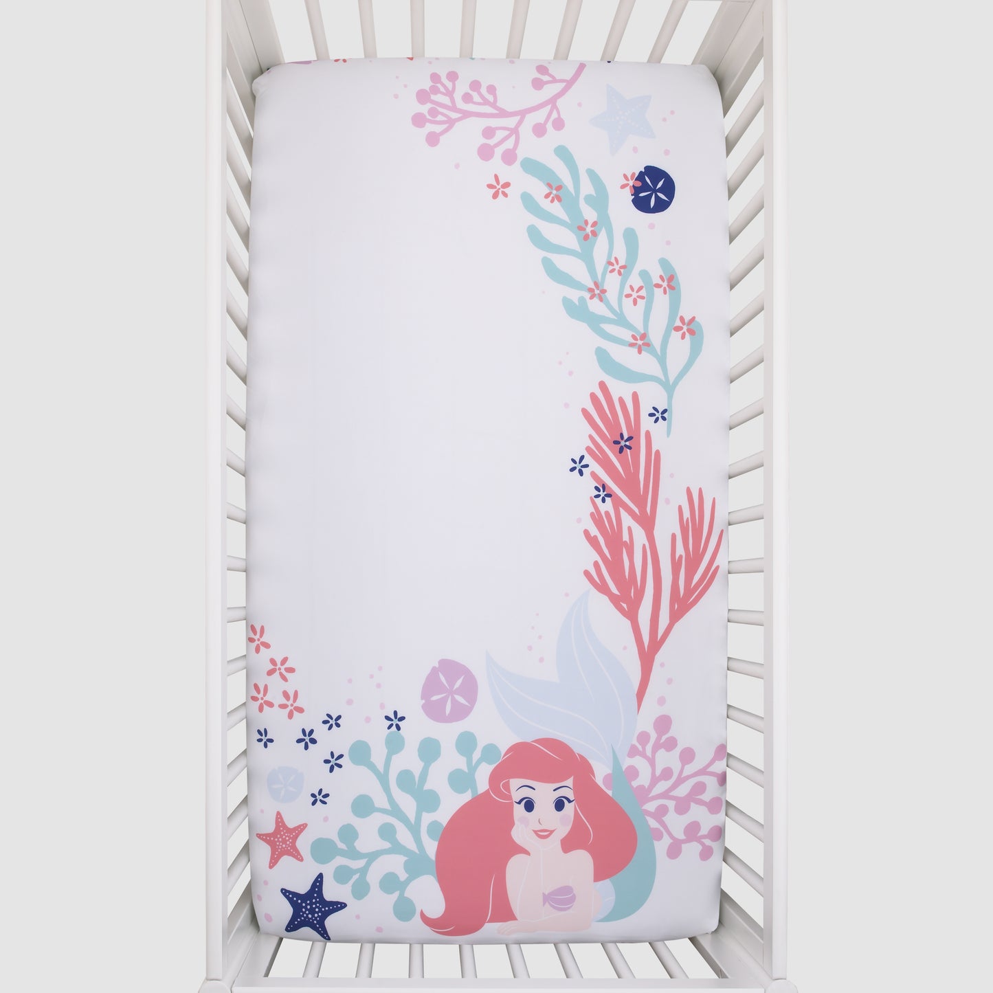 Disney The Little Mermaid Ariel - Coral, Aqua and White Photo Op Fitted Crib Sheet