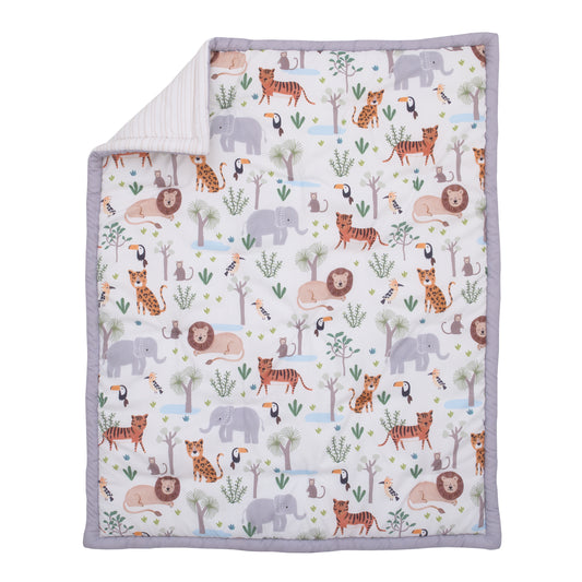 NoJo Growing Wild Grey, Orange, Green and White 8 Piece Jungle Safari Crib Bedding Set
