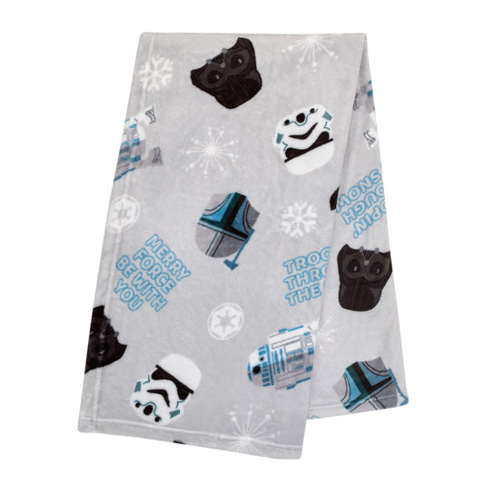 Legacy Grey and Blue Merry Force Be With You Christmas Holiday Seasonal Toddler Blanket