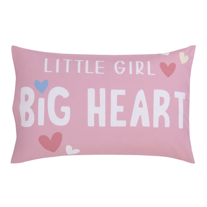 Everything Kids Hearts Pink, Blue and White Little Girl Big Heart 4 Piece Toddler Bed Set - Comforter, Fitted Bottom Sheet, Flat Top Sheet, and Reversible Pillowcase