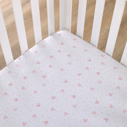 Disney Minnie Mouse Lovely Little Lady Pink and White Minnie Icon and Polka Dot Fitted Crib Sheet