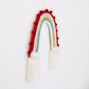 Rainbow Tapestry Red, Pink, Yellow, Blue and White Yarn Wall Décor