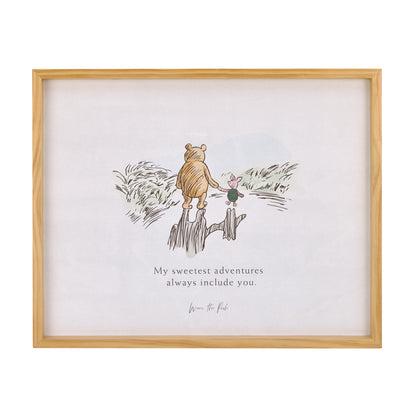 Disney Winnie the Pooh - Classic Pooh "My Sweetest Adventures Always Include You" with Piglet Natural Pine Wood Framed Art Canvas Wall Décor