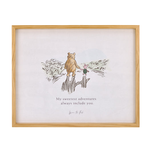 Disney Winnie the Pooh - Classic Pooh "My Sweetest Adventures Always Include You" with Piglet Natural Pine Wood Framed Art Canvas Wall Décor