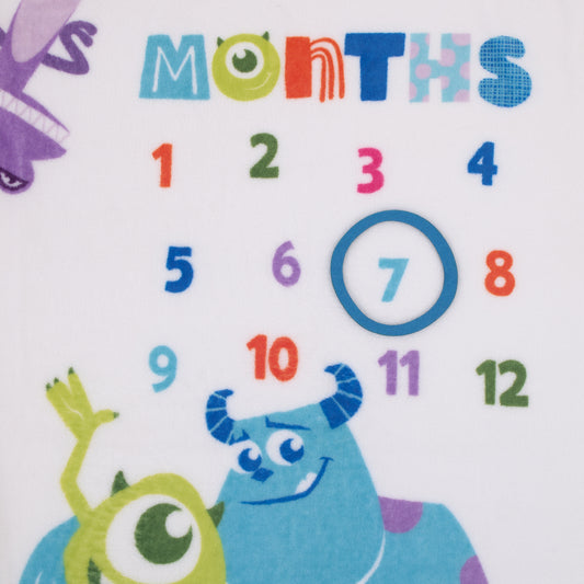 Disney Monsters, Inc. White, Blue, and Green, New Scarer Recruit Super Soft Photo Op Milestone Baby Blanket