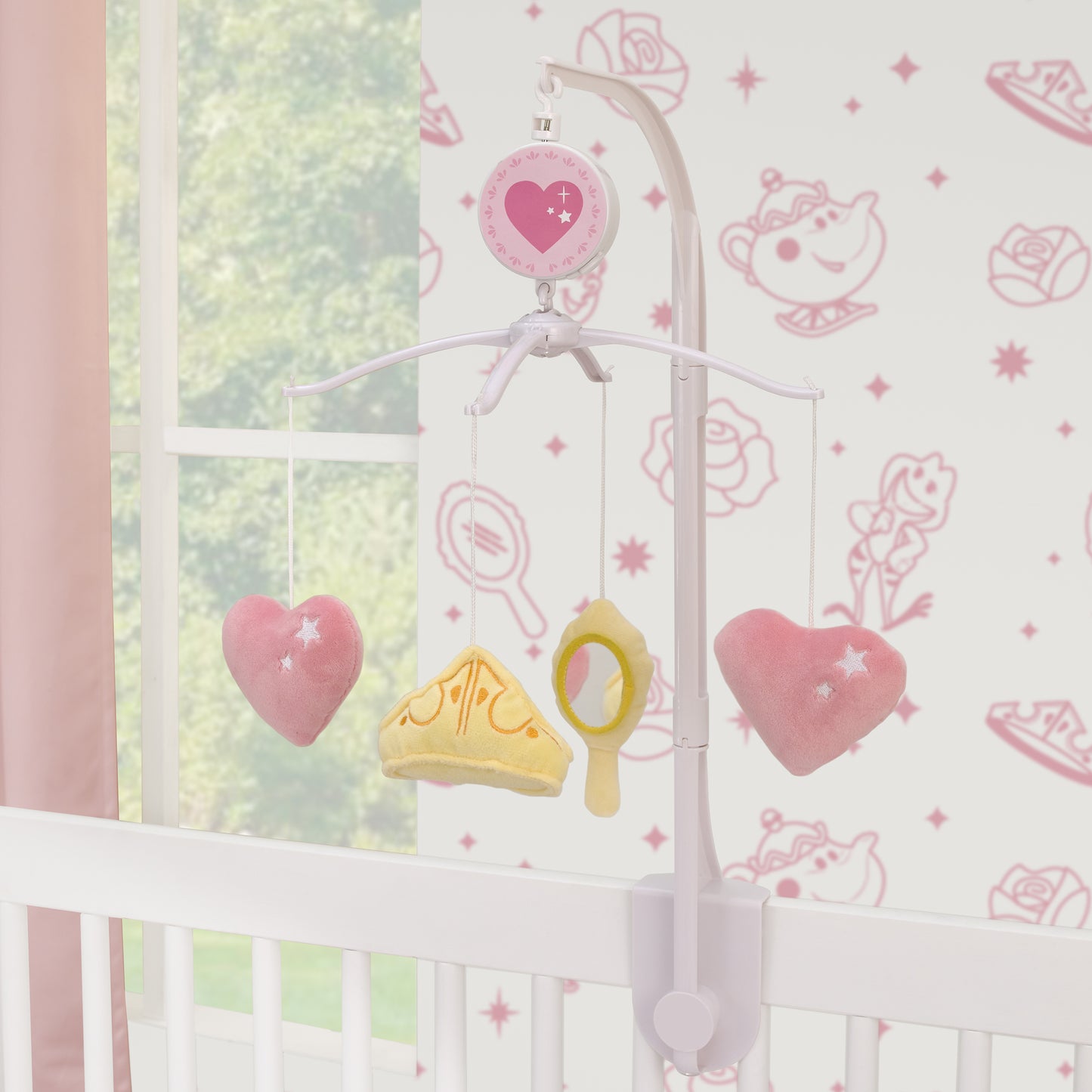 Disney Make A Wish Princess Pink and Gold Hearts, Crown, and Mirror Musical Mobile