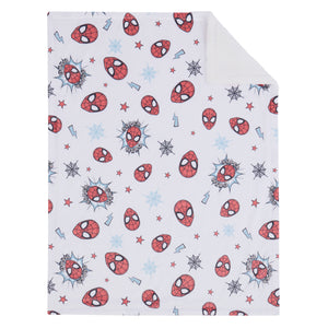 NoJo Marvel Spider-Man Super Hero Plush Sherpa Baby Blanket, Red, Gray, White