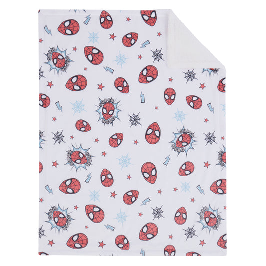 NoJo Marvel Spider-Man Super Hero Plush Sherpa Baby Blanket, Red, Gray, White