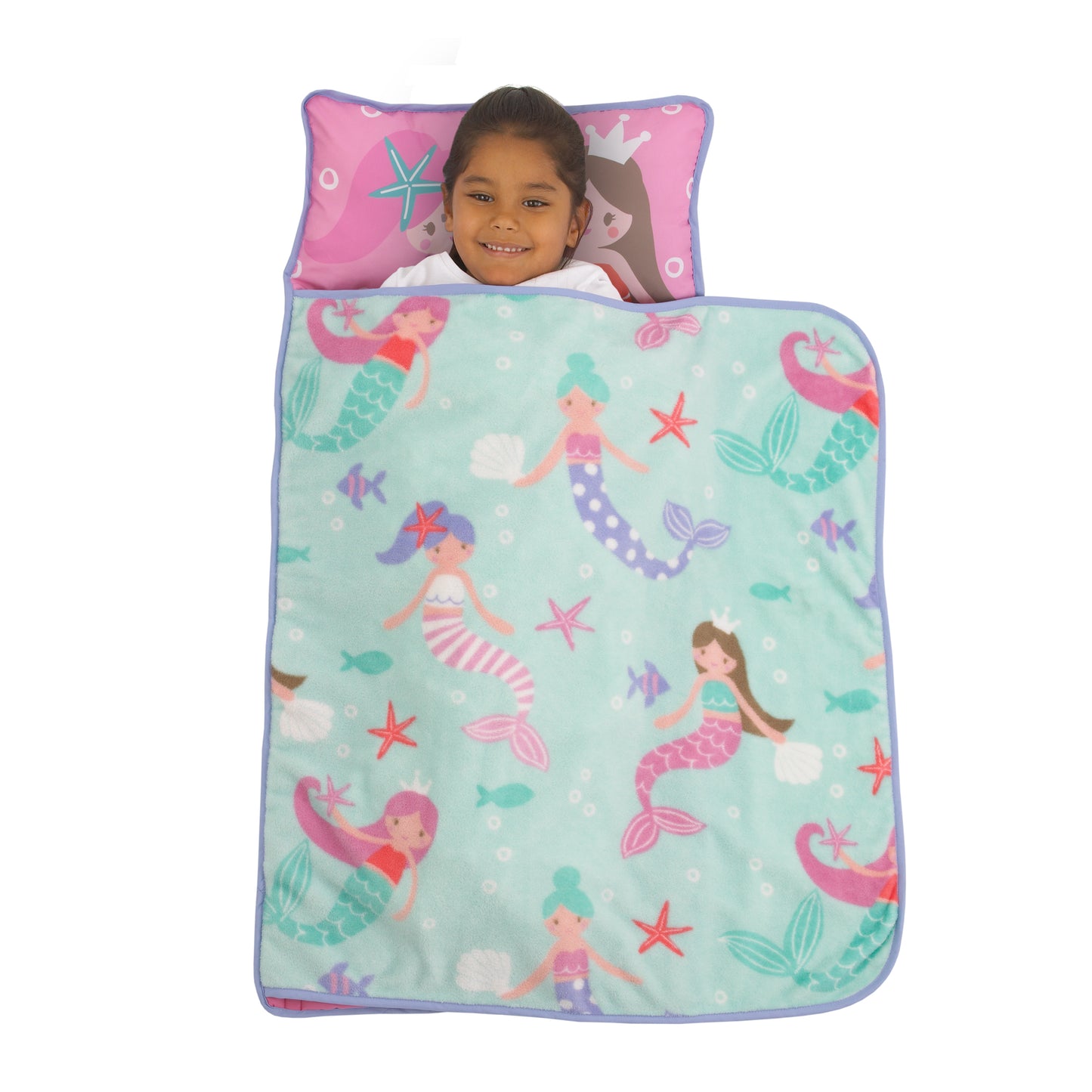 Everything Kids Pink and Aqua Mermaid Toddler Nap Mat with Pillow and Blanket