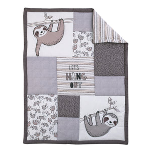 Little Love by NoJo Sloth Let's Hang Out Grey, White and Charcoal 3 Piece Nursery Crib Bedding Set - Comforter, Crib Sheet, Dust Ruffle