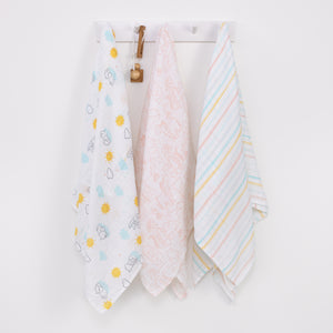 Disney Winnie the Pooh Yellow, Aqua, and White 3 Piece Muslin Swaddle Baby Blanket Set