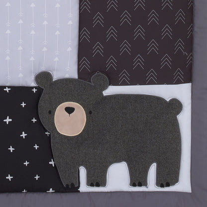 Little Love by NoJo Little Man Cave Grey, Red, Black and Ivory, Bear, Fox, Moose, Buffalo Check and Arrows Rustic 3 Piece Nursery Crib Bedding Set - Comforter, Fitted Crib Sheet and Crib Skirt