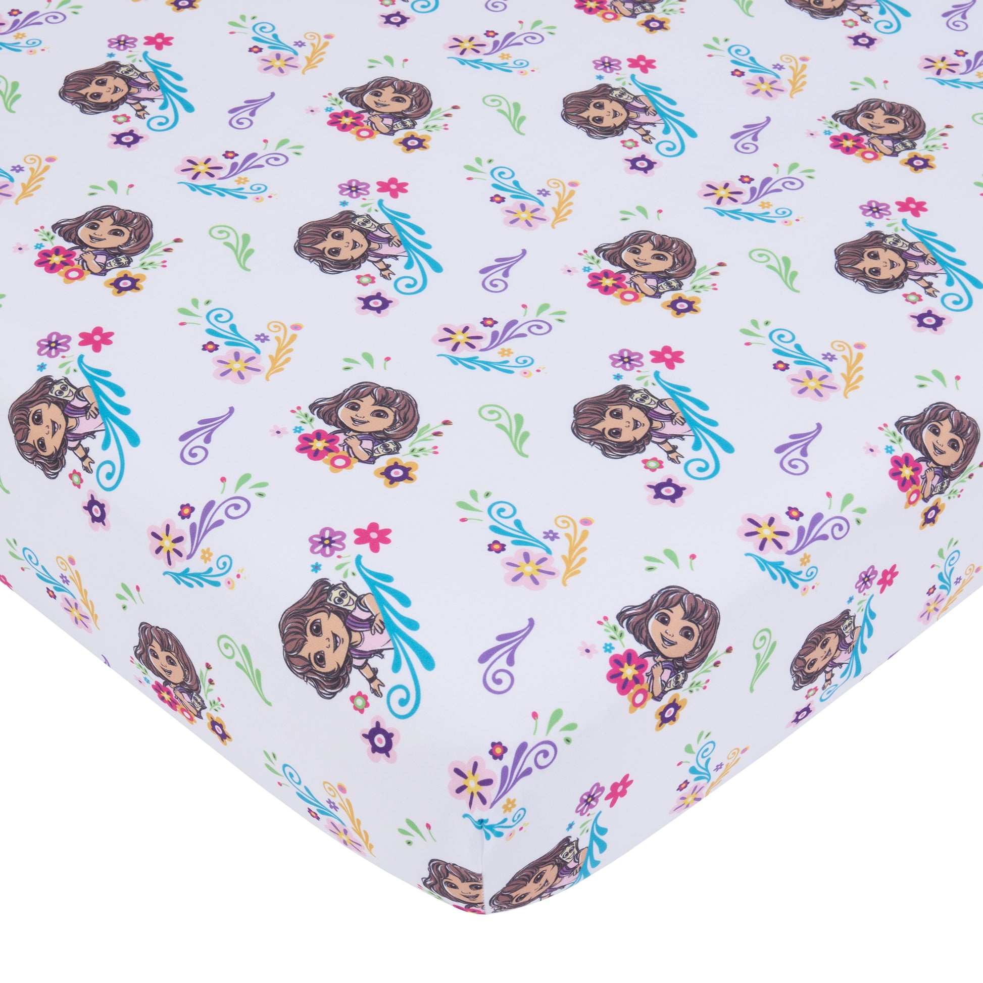 NoJo Dora Adventure Awaits 4 Piece Toddler Bed Set - Comforter, Fitted Bottom Sheet, Flat Top Sheet, Reversible Pillowcase, Lavender
