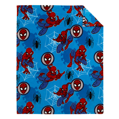 Marvel Spiderman Wall Crawler Red, White, and Blue Spider Webs Toddler Blanket