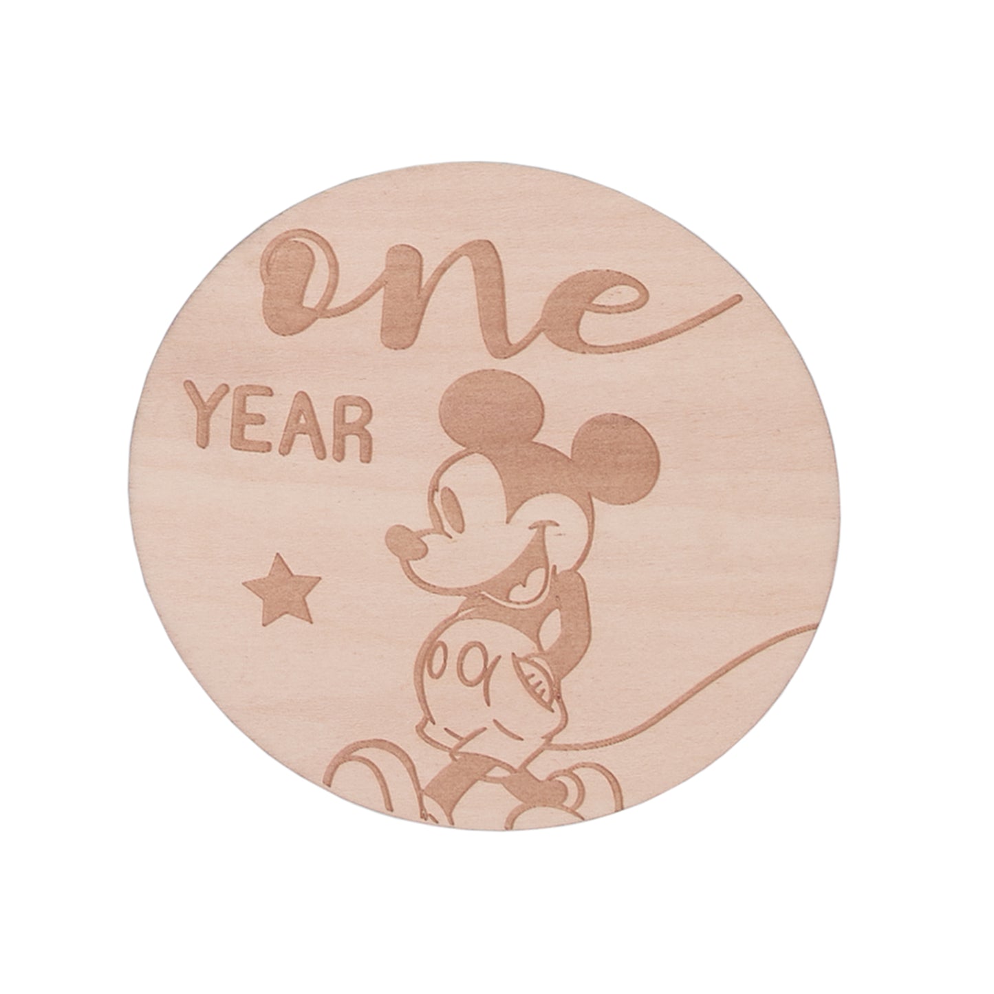 Disney Mickey Mouse Natural Wood Tone, 12 Piece Wooden Engraved Milestone Cards