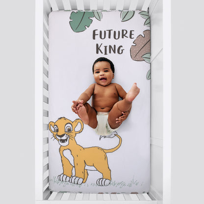 Disney Lion King Teal, Sage, White and Gold Simba Future King Cotton Photo Op Fitted Crib Sheet