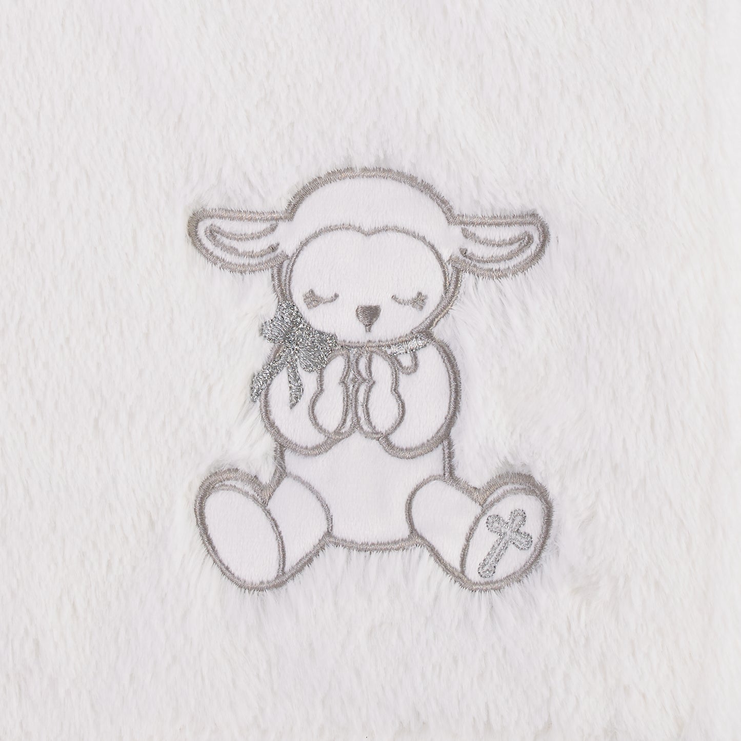 Little Love by NoJo Plush White Lamb Baptism Baby Blanket with Praying Hands and Embroidered Cross for Baptism or Christening Gifts