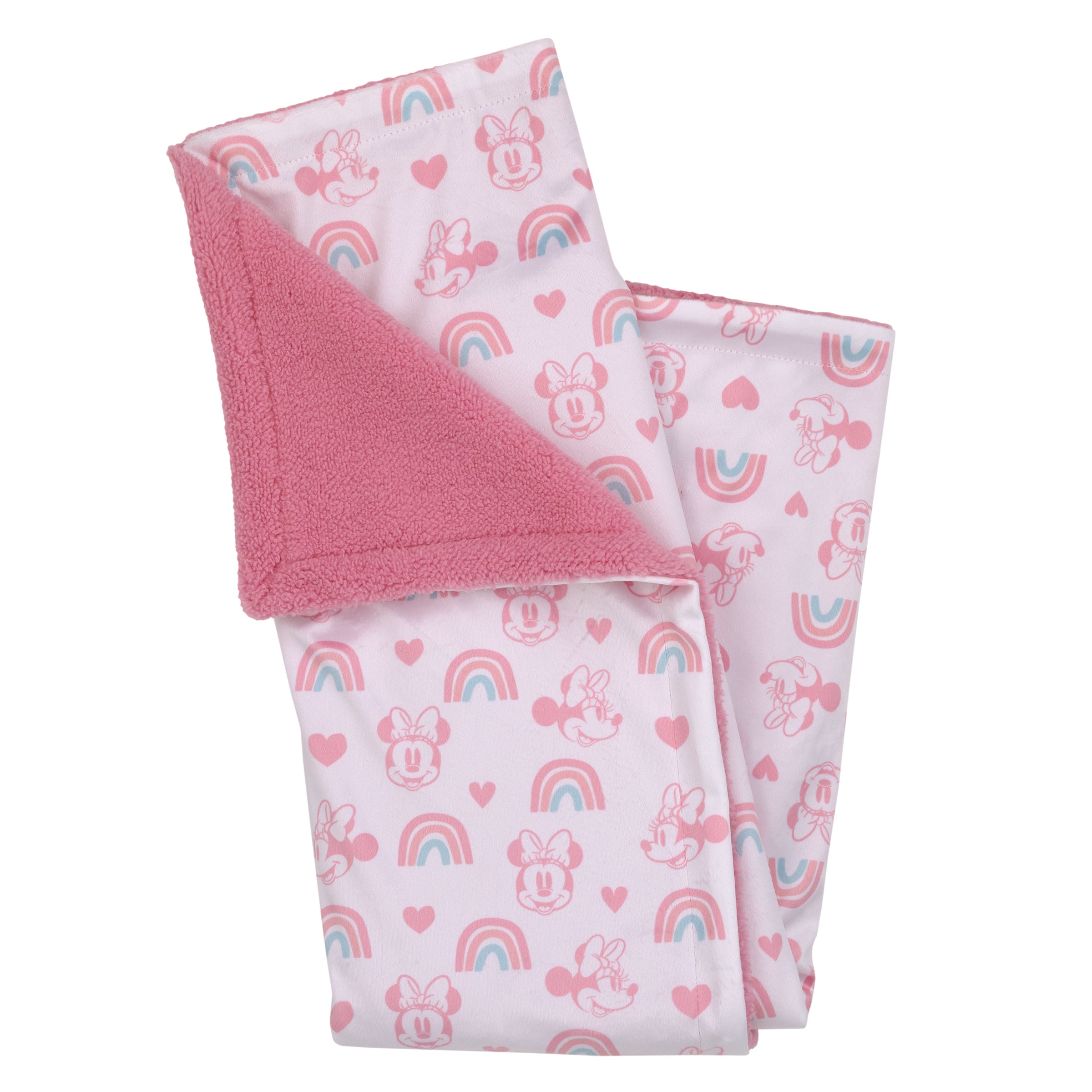Disney Minnie Mouse White, Pink, and Aqua Rainbows and Hearts